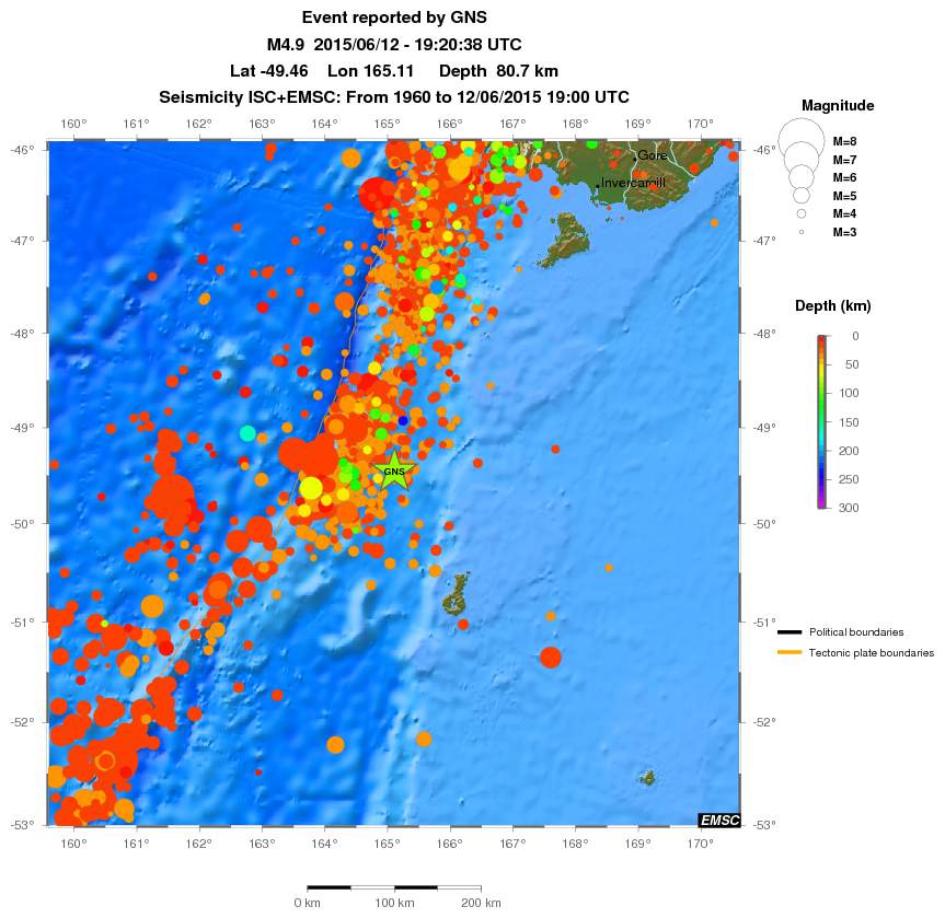 regional depth historical seismicity