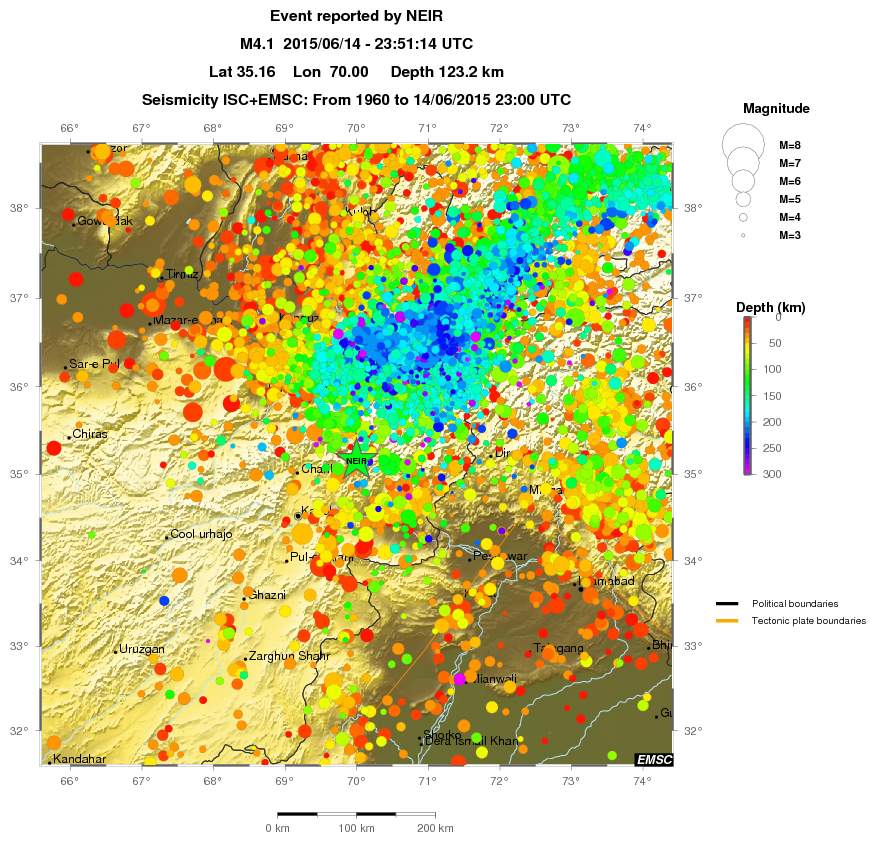 regional depth historical seismicity