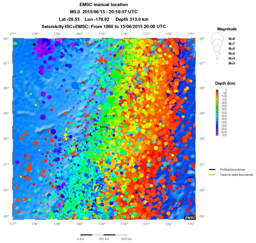 regional depth historical seismicity