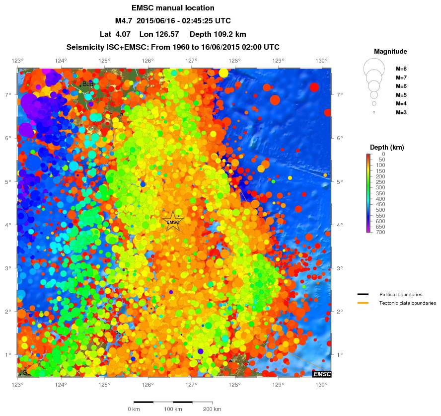 regional depth historical seismicity