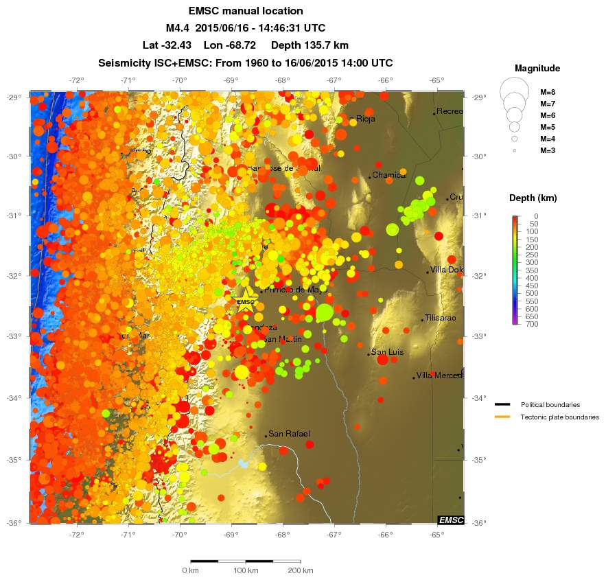 regional depth historical seismicity