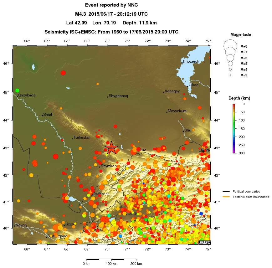 regional depth historical seismicity