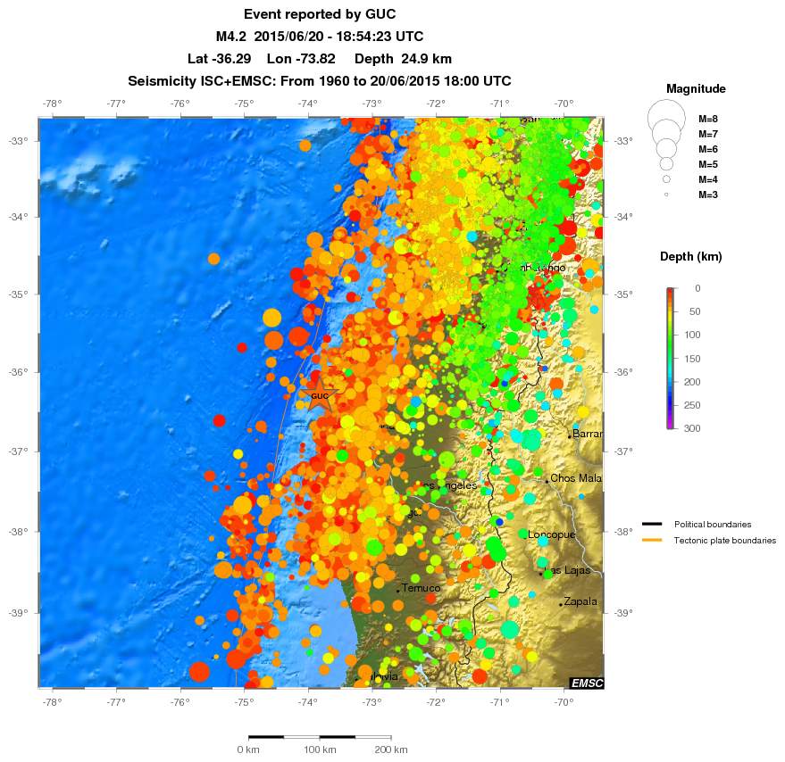 regional depth historical seismicity