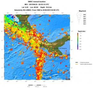 regional depth historical seismicity