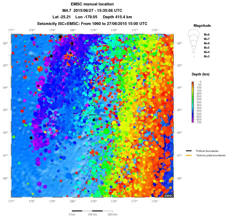 regional depth historical seismicity