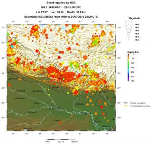 regional depth historical seismicity