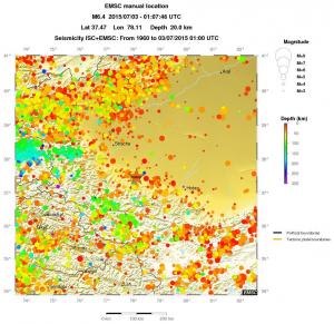 regional depth historical seismicity