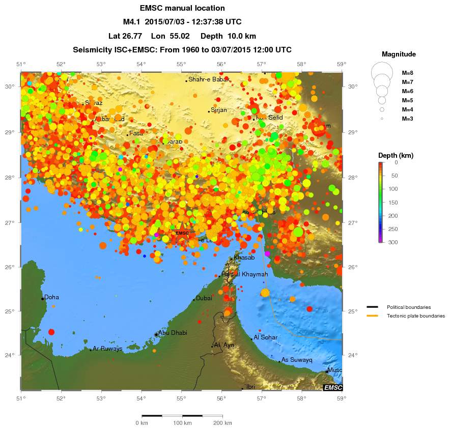 regional depth historical seismicity