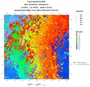 regional depth historical seismicity
