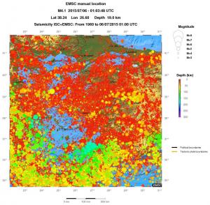 regional depth historical seismicity