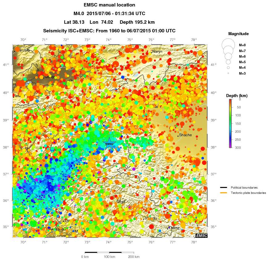 regional depth historical seismicity