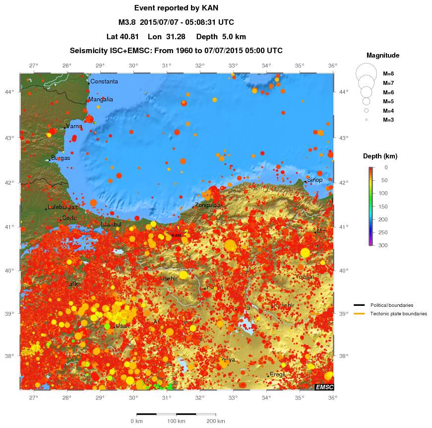 regional depth historical seismicity