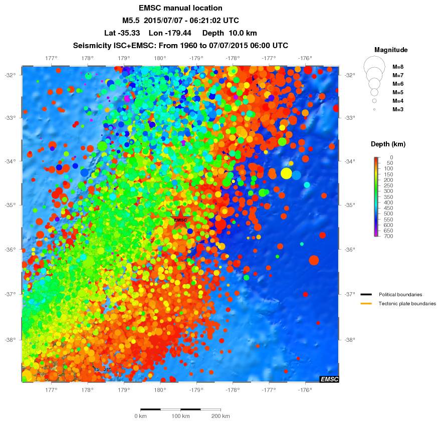 regional depth historical seismicity