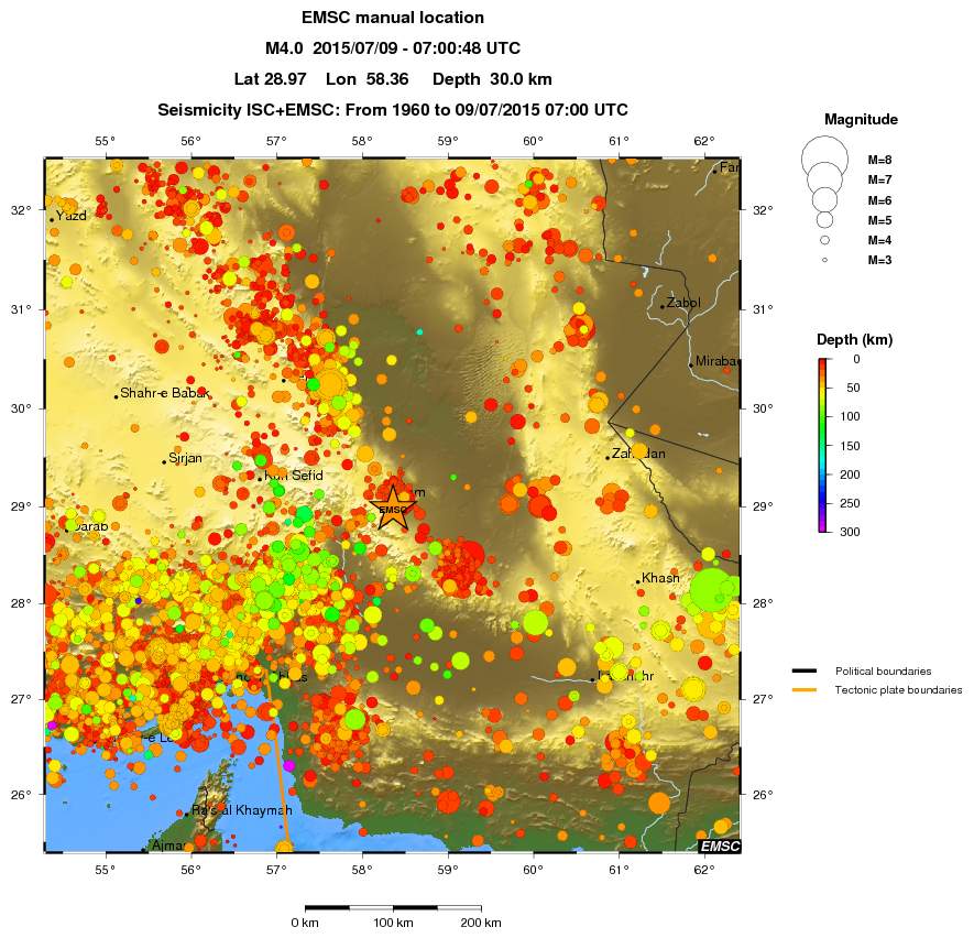 regional depth historical seismicity