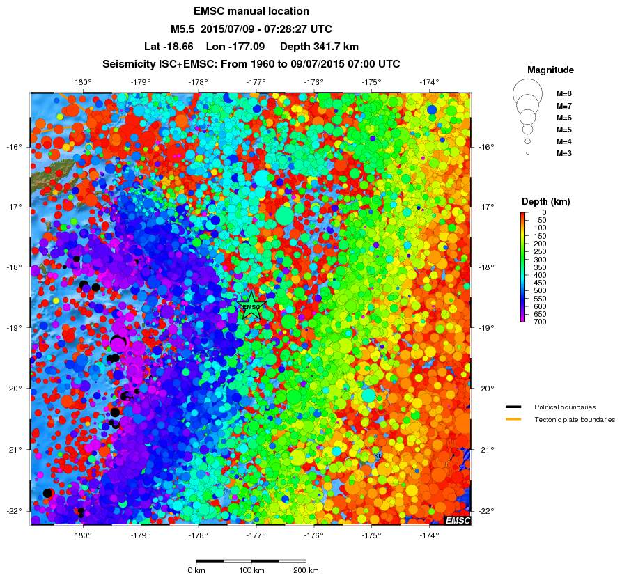 regional depth historical seismicity