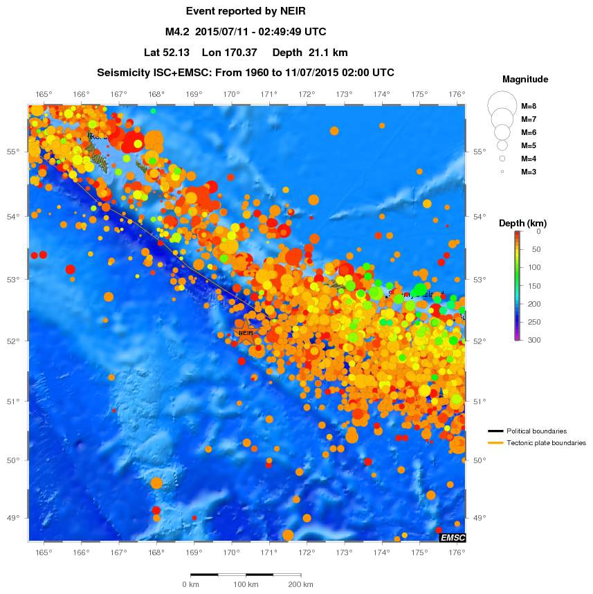 regional depth historical seismicity