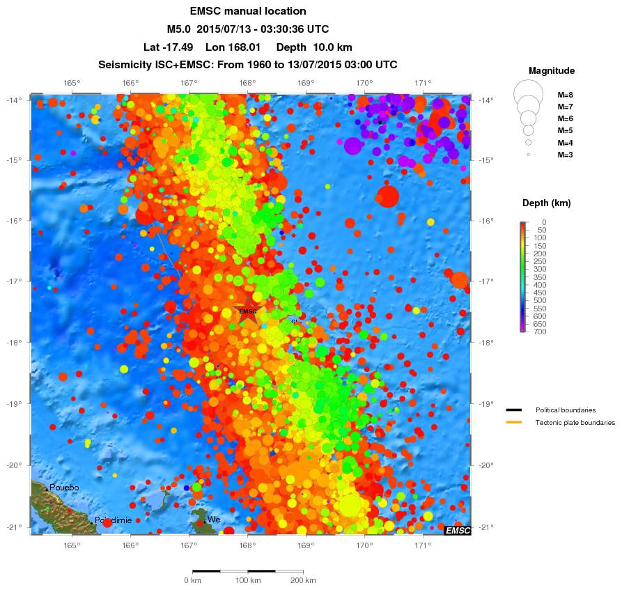 regional depth historical seismicity