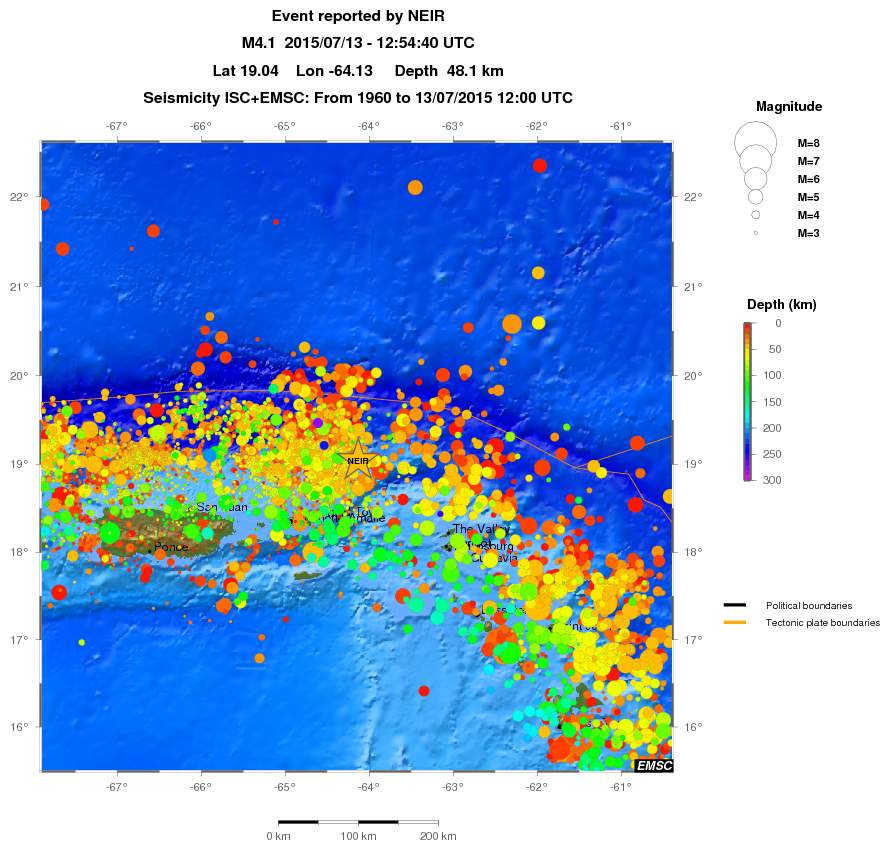 regional depth historical seismicity