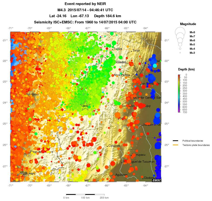 regional depth historical seismicity