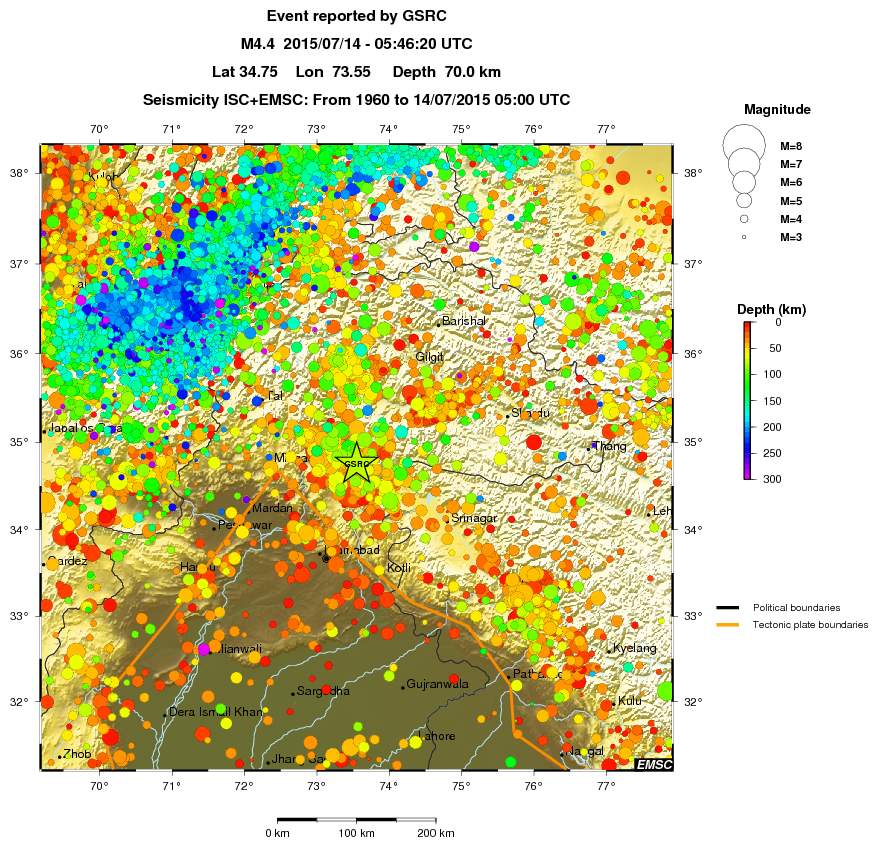 regional depth historical seismicity
