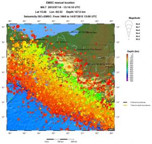 regional depth historical seismicity