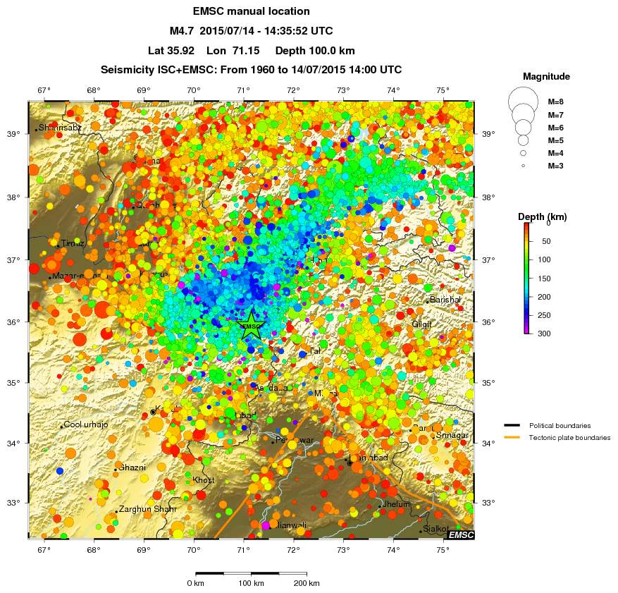 regional depth historical seismicity