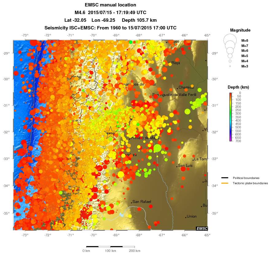 regional depth historical seismicity