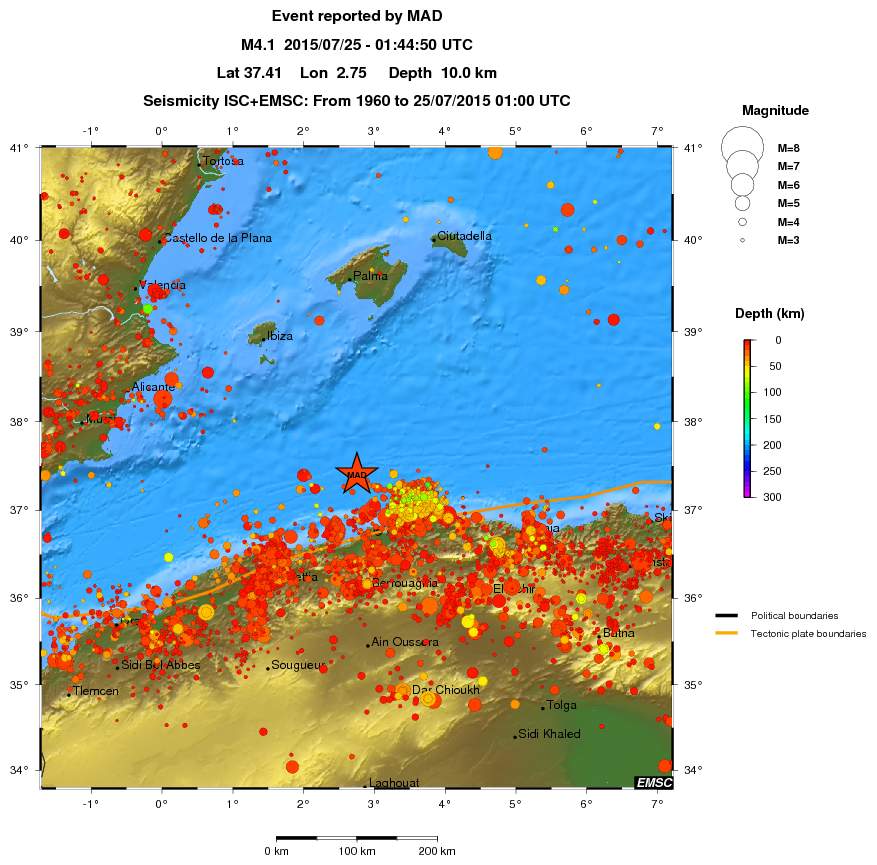 regional depth historical seismicity