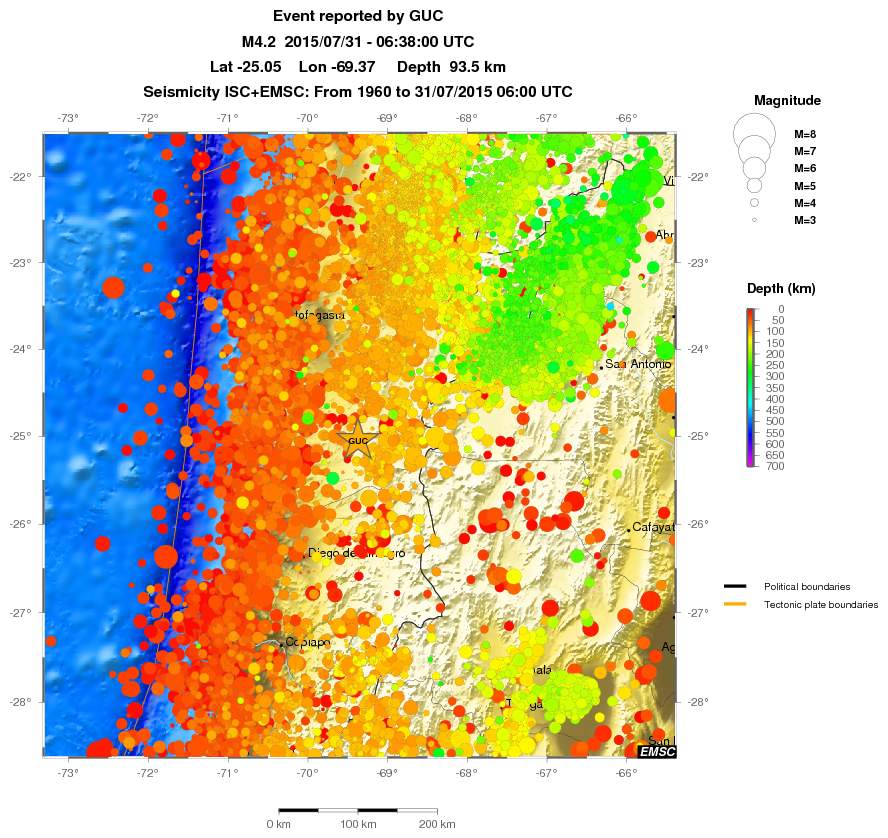 regional depth historical seismicity