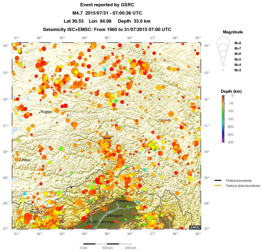regional depth historical seismicity