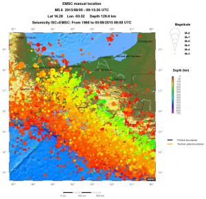 regional depth historical seismicity