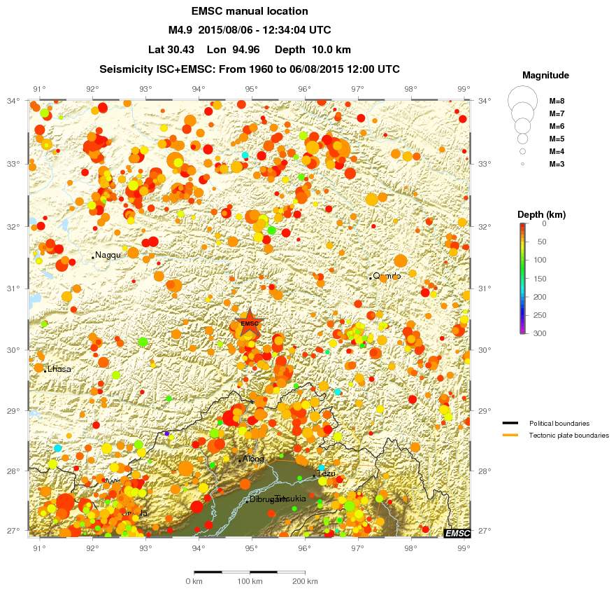 regional depth historical seismicity