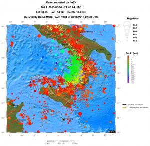 regional depth historical seismicity