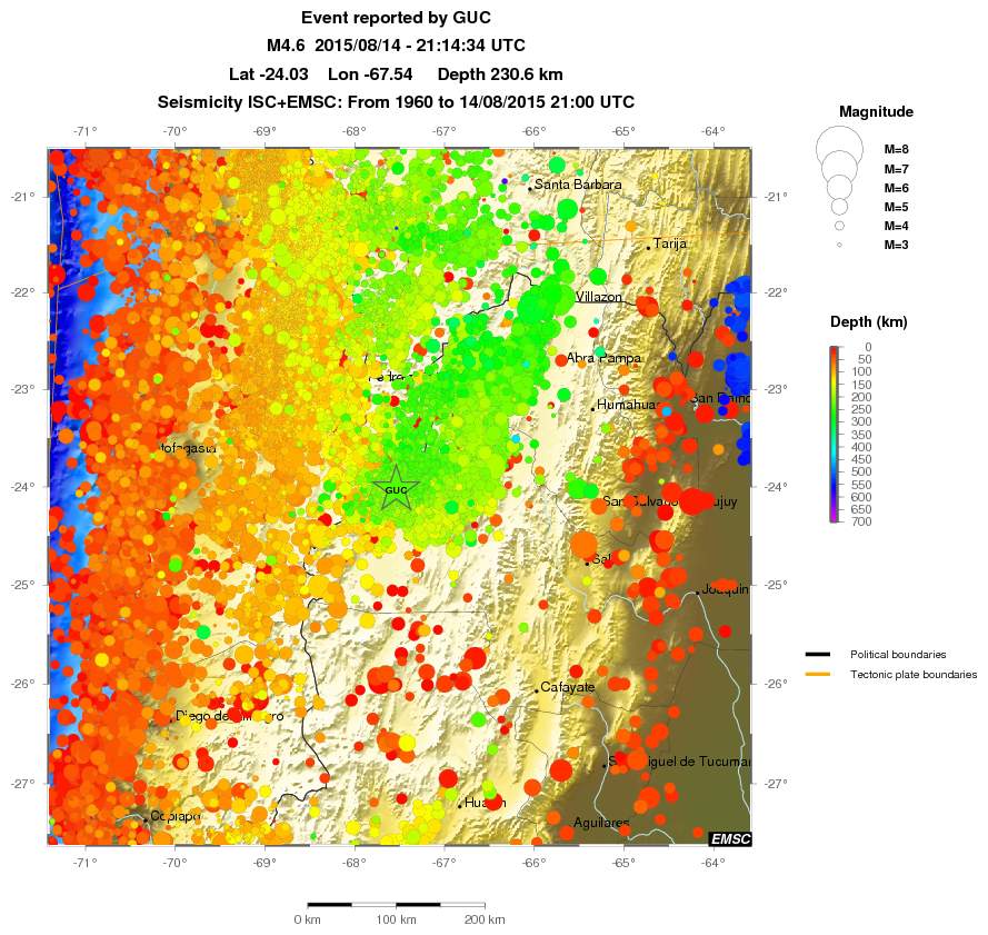 regional depth historical seismicity