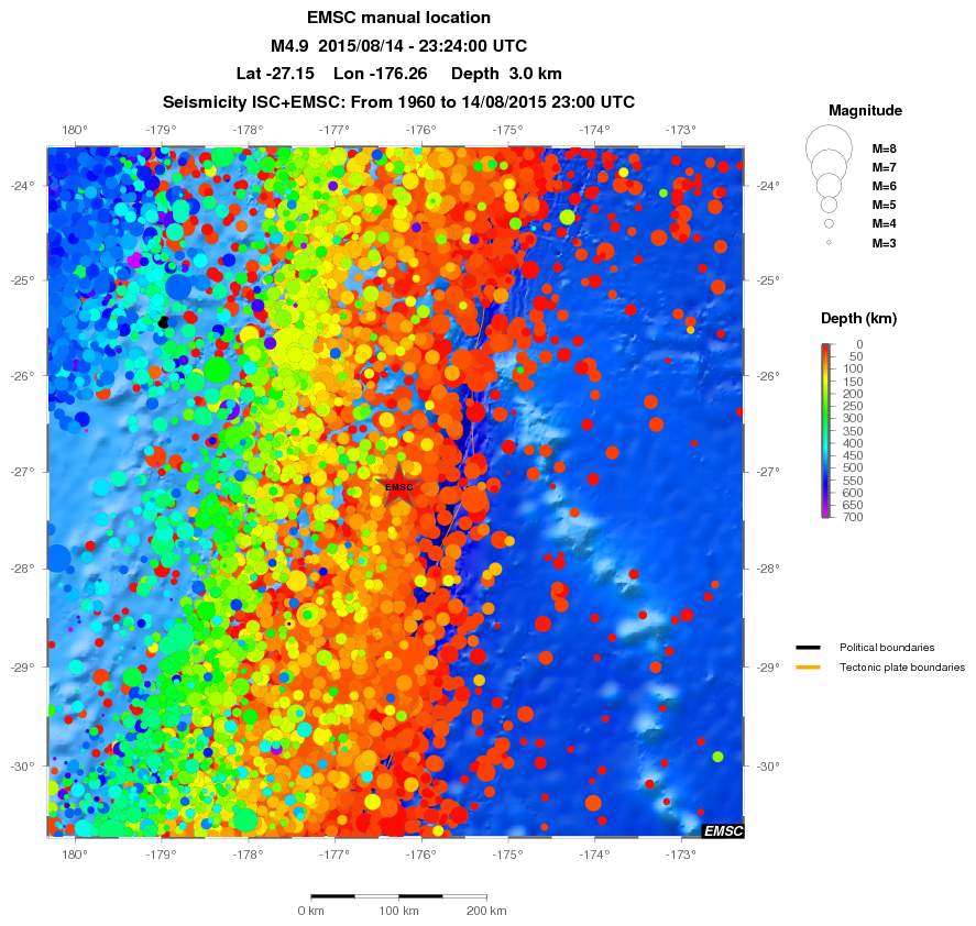 regional depth historical seismicity