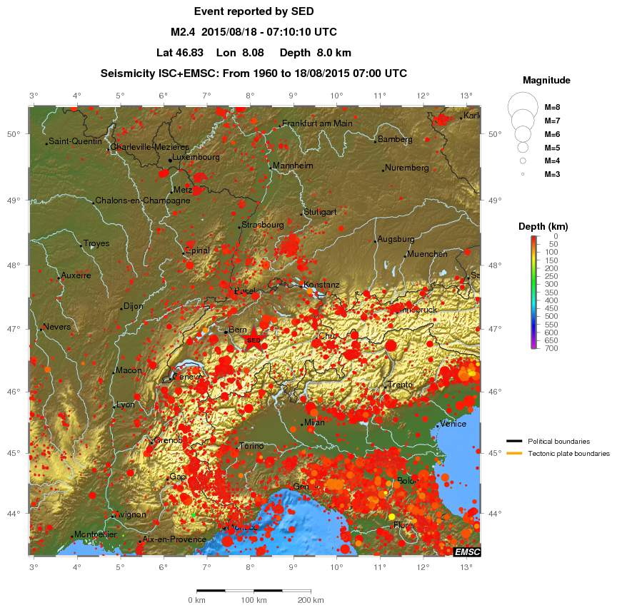 regional depth historical seismicity