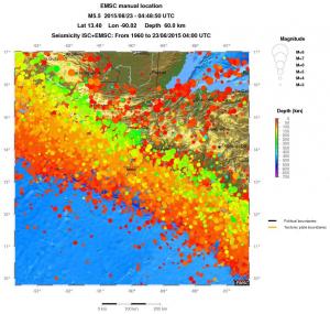 regional depth historical seismicity