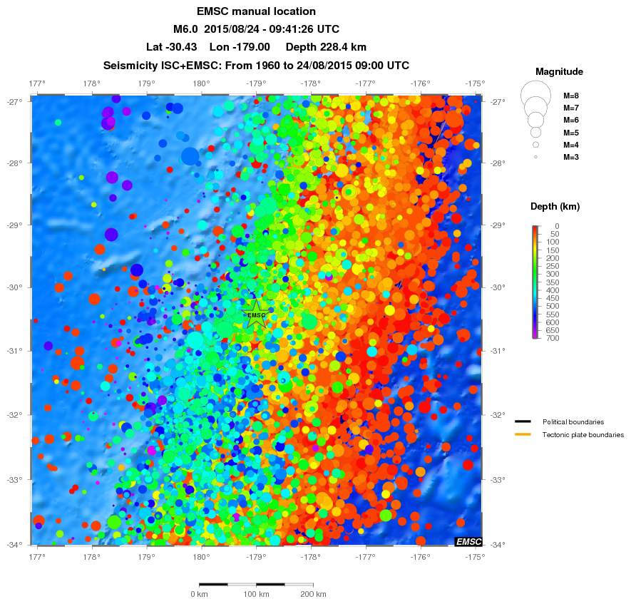 regional depth historical seismicity