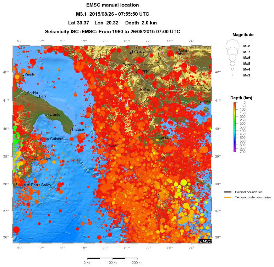 regional depth historical seismicity