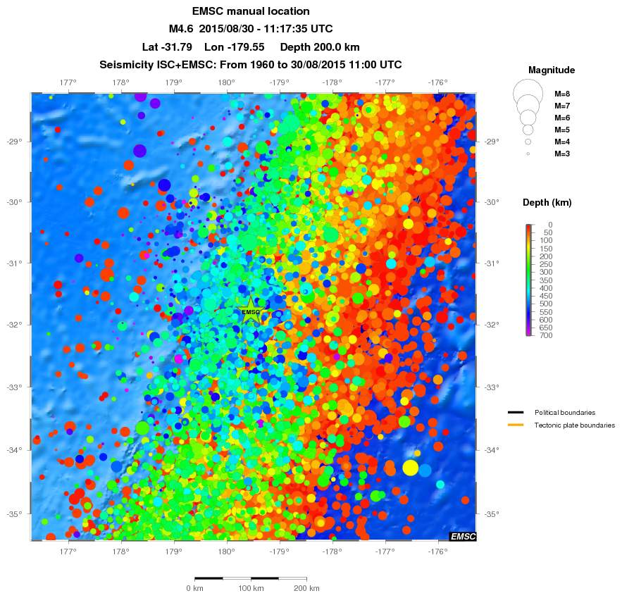 regional depth historical seismicity