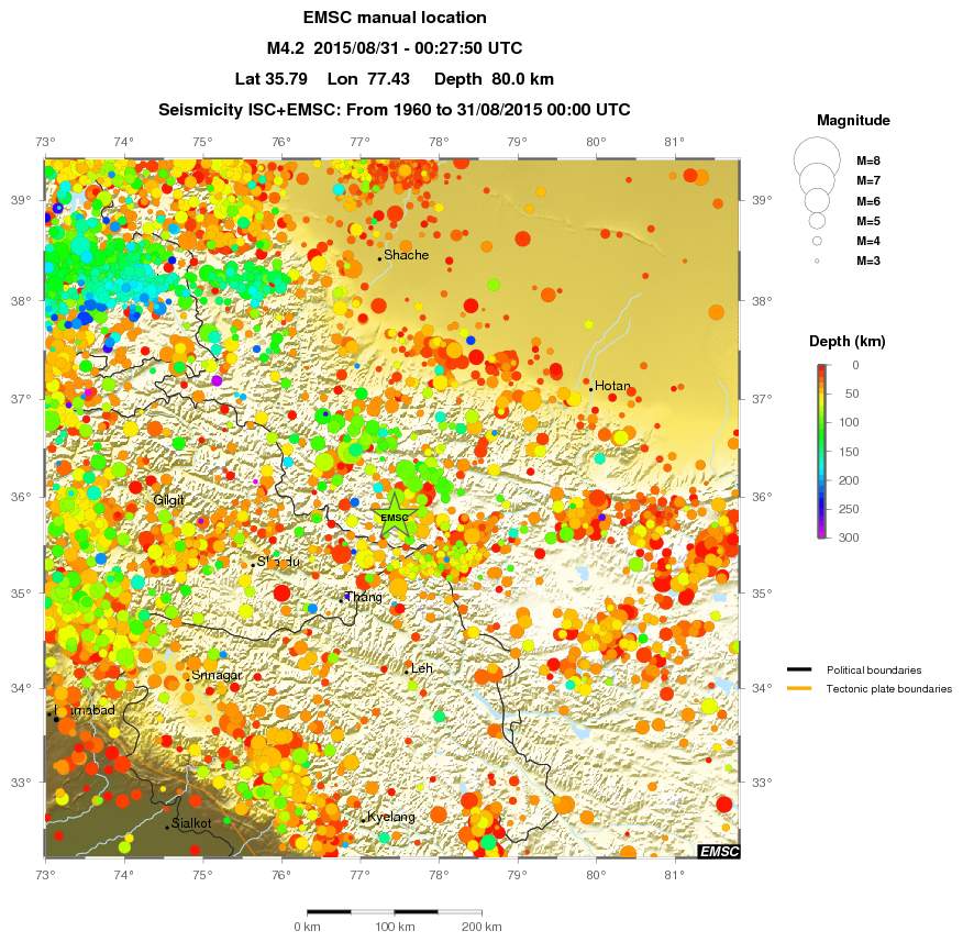 regional depth historical seismicity