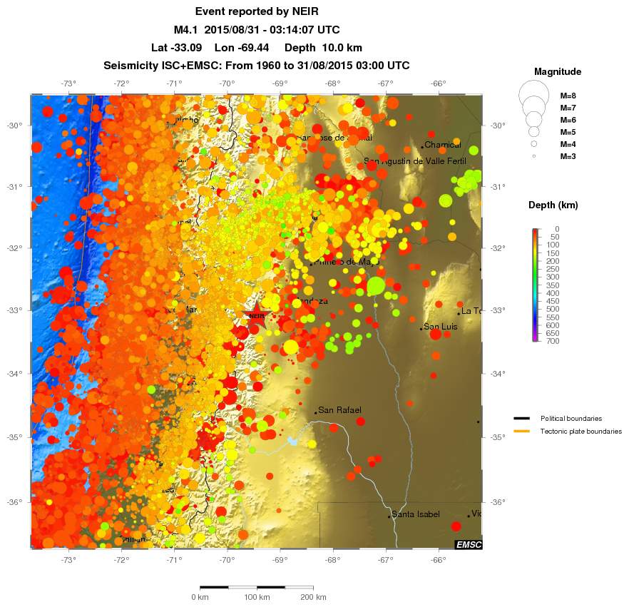 regional depth historical seismicity