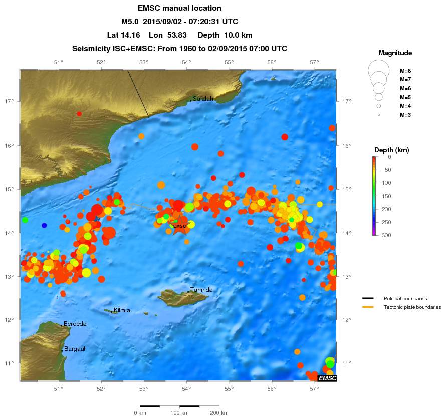 regional depth historical seismicity
