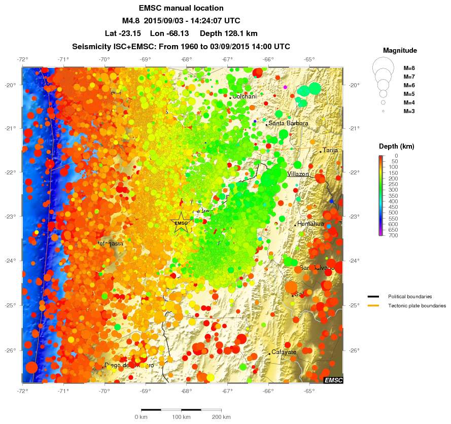 regional depth historical seismicity