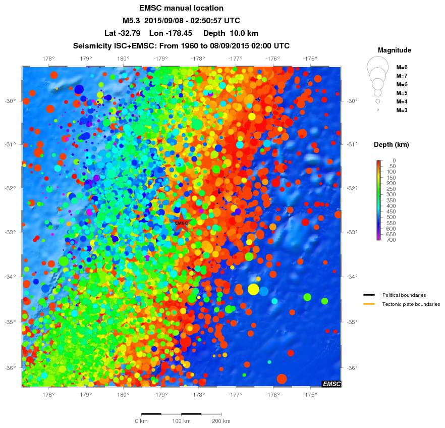 regional depth historical seismicity