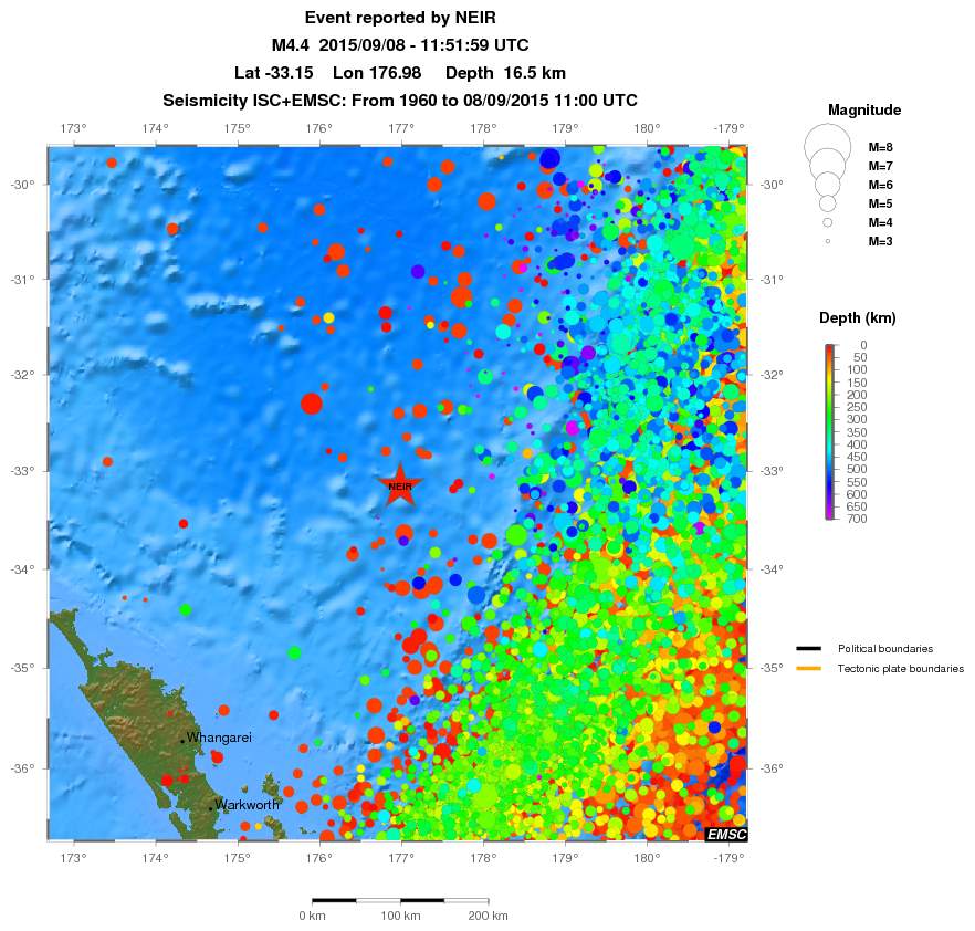regional depth historical seismicity