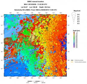 regional depth historical seismicity