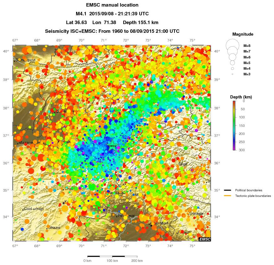 regional depth historical seismicity