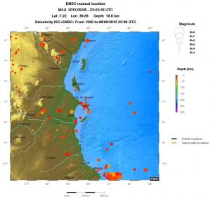 regional depth historical seismicity