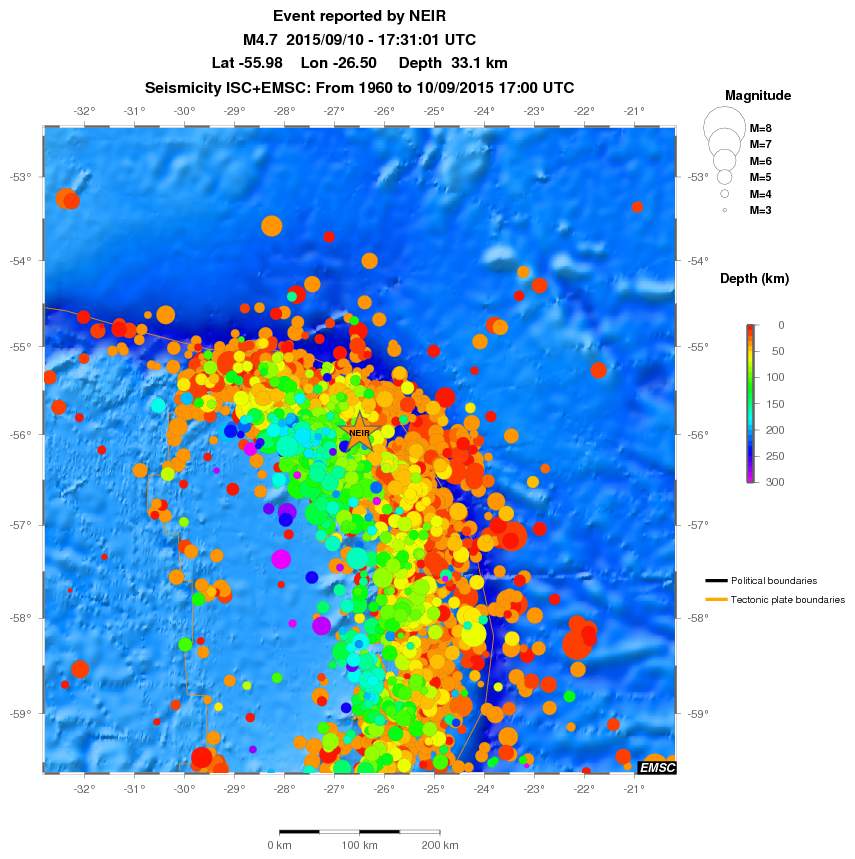 regional depth historical seismicity